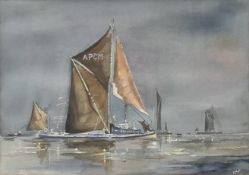 Shipping Scene, watercolour, initialled J.F.H, framed and glazed. 25 x 35 cm.