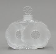 A Lalique, France frosted glass double flowerhead scent bottle. 9.5 cm wide.