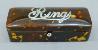 A silver mounted tortoiseshell ring box. 11 cm wide.