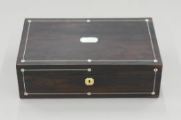 A 19th century mother-of-pearl inlaid rosewood writing slope. 40.5 cm wide.