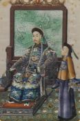 A 19th century Chinese rice paper painting of an Emperor and Attendant,