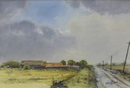 N J WESTWOOD, The Road to Sutton Gault, watercolour signed, framed and glazed. 22 x 32.5 cm.