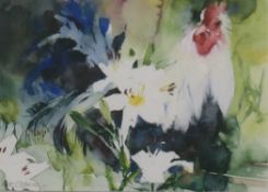 KATE OSBOURNE (20th century) British (AR), Chicken Amongst Foliage, watercolour, signed,