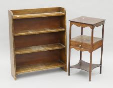 A 19th century mahogany bedside table and a bookcase. The former 36 cm wide, the latter 76.