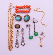 A coral brooch, a small mourning brooch,