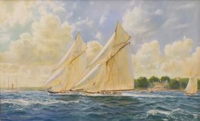 JAMES BARTHOLOMEW (20th/21st century) British, Sailing off the Isle of Wight, oil on canvas, signed,
