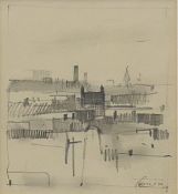 TREVOR GRIMSHAW (1947-2013) British, Approaching a Town, pencil drawing, signed and dated '76,