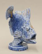 A sculpted pottery model of a blue glazed fish (John Dory) by Hugo Liisberg (1896-1958) Danish,