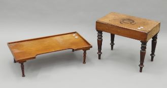 A 19th century mahogany bidet and a folding bed table. The former 54 cm long.