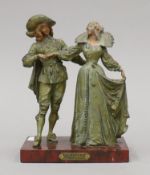 La Pavane - a cold-painted spelter sculpture of a man and woman dancing on a rouge marble plinth