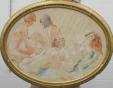 An early 20th century French pastel, ' Les Nuits des Lesbians', indistinctly signed,