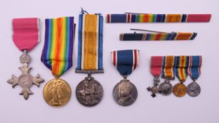 British WW I medals and dress medals including a boxed MBE,