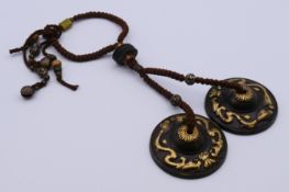 Tibetan bronze bells (tingsha). Cymbals 6.5 cm diameter.