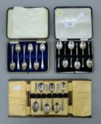 Three cased sets of silver teaspoons. The largest case 16 cm wide. 162 grammes.