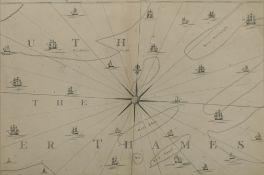 An antique map of The Thames laid on board. 53 x 73 cm.