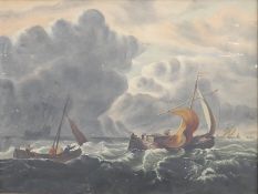 T J BURGESS after VANDEWELDE, 'Shipping Scene', oil on canvas, framed. 43 x 55.5 cm.