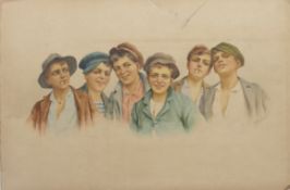 ROMOLO TESSARI (1868-1947) Italian, Portrait of Six Boys, together with a Portrait of a Gypsy Girl,
