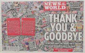 A framed and glazed last copy of 'The News of the World'. 63.5 x 91 cm overall.