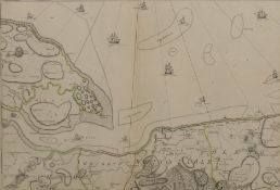 An antique hand coloured map of the Kent coast, framed and glazed. 47 x 68 cm.