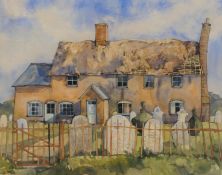'Cottage with Graveyard', watercolour, indistinctly signed (possibly Cotton) and dated '88,