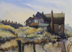 'Pub on an Estuary', watercolour, indistinctly signed (possibly Cotton) and dated 1988,