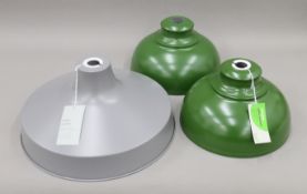 Three vintage-style pendant light shades. The largest 39 cm diameter.