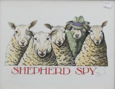 SIMON DREW, Shepherd Spy, print, signed in pencil to the margin,
