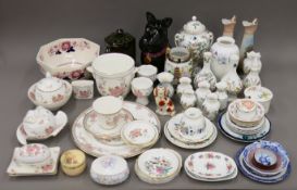 Two boxes of various decorative porcelain. The Scottie dog biscuit barrel 23 cm high.