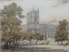 JOHN FULLWOOD (1854-1931), Westminster Abbey, coloured etching, framed and glazed. 44 x 57 cm.