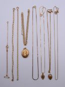 A quantity of various 9 ct gold jewellery, to include three bracelets, a chain,