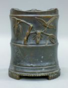 A Chinese bronze brush pot. 16 cm high.