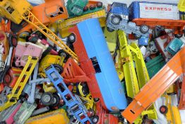 A quantity of diecast toy vehicles, including Corgi, Dinky and Matchbox together with a toy train.