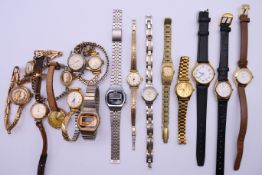 A quantity of various wristwatches to include: a 9 ct gold cased sunburst dial wristwatch,