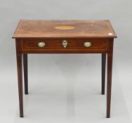 A Victorian mahogany single drawer side table with inlaid top. 78 cm wide.