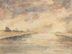 'River Scene', watercolour on paper, signed Ludklein and dated 1945, framed and glazed. 36 x 48.