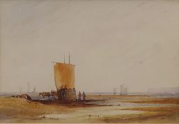 A Victorian watercolour of Fisher Folk on a Shoreline, signed with initials LJB, framed and glazed.