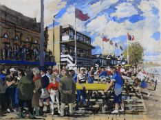Boat Race, mixed media, indistinctly signed and dated 95, framed and glazed. 57.5 x 76 cm.