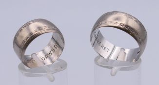 Two 18 ct white gold matching wedding bands,
