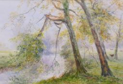 WILLIAM HENRY HALL RA (1882-1926) River Scene with Cattle Beyond, watercolour, signed. 23.5 x 33.