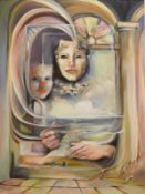 An abstract oil painting, indistinctly signed (possibly Espinosa), dated '97, framed. 101 x 75 cm.