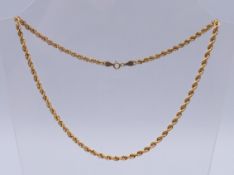 A 9 ct gold rope twist chain. 46 cm long. 6.2 grammes.