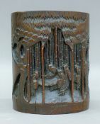 A Chinese bamboo brush pot. 15.5 cm high.
