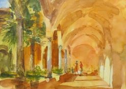 RON OLLEY, Spanish Villa Interior, watercolour, signed, framed and glazed. 24 x 33.5 cm.