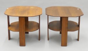 Two early 20th century oak coffee tables. Each 61 cm square.