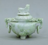 A Chinese lidded jade censer. 14 cm wide.