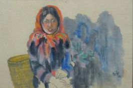 HADA (born 1971) Mongolian, Serenity, watercolour and bodycolour, signed and with red seal mark,