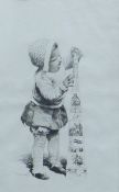 W WELSLY, A Critical Moment, etching, signed in pencil to margin, framed and glazed. 28 x 17.5 cm.