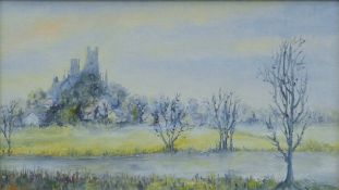 HILDA COOPER, Ely Cathedral, oil on board, signed, framed. 14.5 x 25.5 cm.