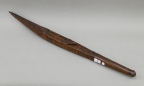 A South Seas Islands tribal club with geometric designs. 92 cm long.