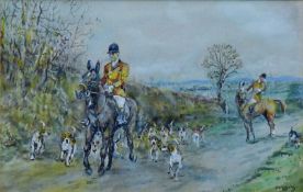 F T DEEKS, 'Hunting Morn' and 'The Whip', watercolours, both signed, framed and glazed. 37.5 x 47.